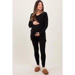 Pinkblush Black Brushed Knit Maternity Oversized Top and Legging Set - 1 of 4