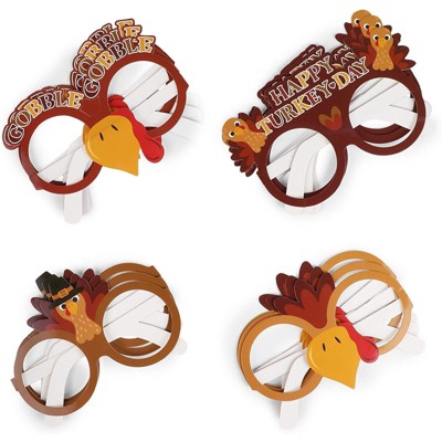 Blue Panda 12 Pack Thanksgiving Party Glasses, Photo Booth Props, Party Decorations (5.9 x 4 In, 4 designs)