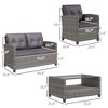 4 Piece PE Rattan Wicker Patio Furniture Set with Two-tier Coffee Table and Cushions - 3 of 4