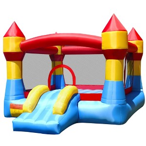 Costway 3-in-1 Kids Bouncer with Slide Large Jumping Area & Basketball Hoop Blower Excluded - 1 of 4