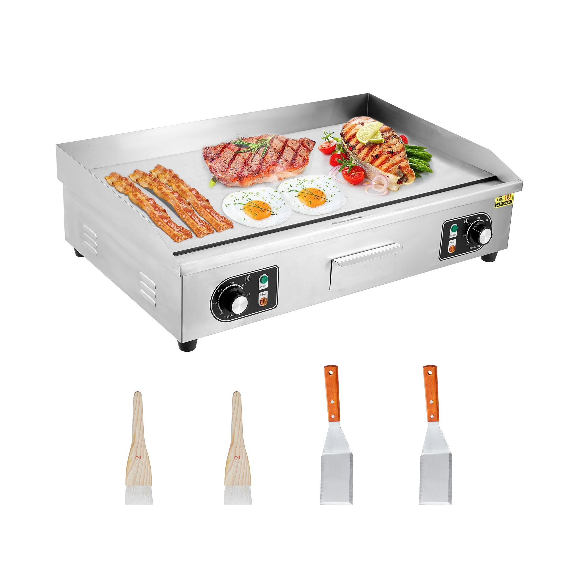 14" Electric Griddle, 3000W Commercial Electric Countertop Griddle Flat Top Grill Hot Plate BBQ, Restaurant Teppanyaki, Non-Stick Stainless Steel