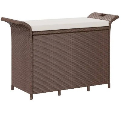Patio Bench with Cushion Brown 45.7"x18.1"x22.4" Poly Rattan