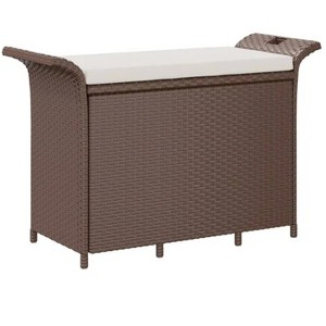 Patio Bench with Cushion Brown 45.7"x18.1"x22.4" Poly Rattan - 1 of 4