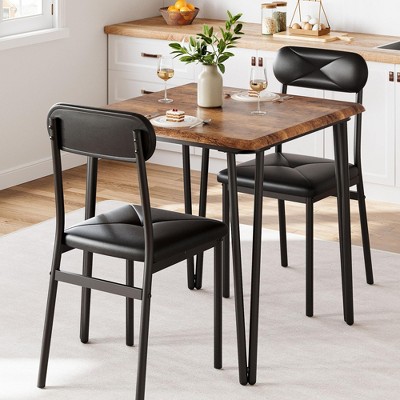 homfan 2-Person Dining Table Set, Modern Square Dining Table With 2 Upholstered Chairs