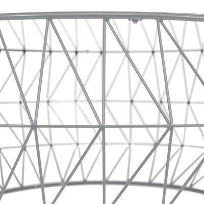 Gray Round Glass Top Coffee Table with Metal Geometric Base