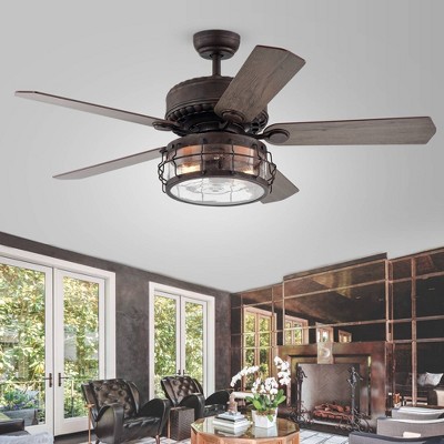 52" x 52" x 20" 5-blade Carbon Loft Kjirsten Lighted Ceiling Fan Brown: Remote, Indoor Use - Warehouse Of Tiffany