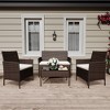 4-Piece All-Weather Wicker Patio Set, Outdoor Rattan Conversation Furniture with Cushions & Glass Table, for Garden, Porch, Poolside - 2 of 4