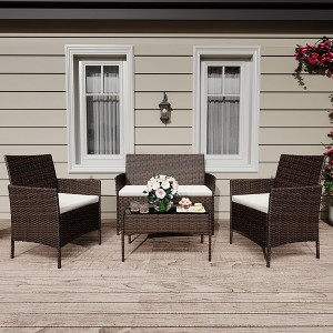 Whizmax 4-Piece Outdoor Wicker Set - All-Weather Rattan Conversation Furniture with Cushions & Glass Table, for Patio, Poolside, Garden - 1 of 4
