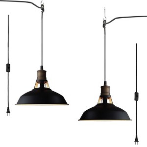 CLAXY Industrial Plug-In Pendant Light Barn Shape On/Off Switch Set of 2 - 1 of 4