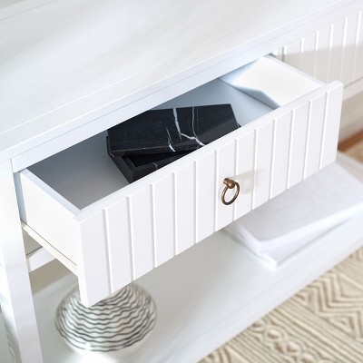 White Mahogany and Brass Hallway Table with Storage