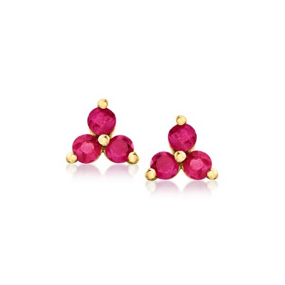RS Pure by Ross-Simons 0.20 ct. t.w. Ruby 3-Stone Stud Earrings in 14kt Yellow Gold
