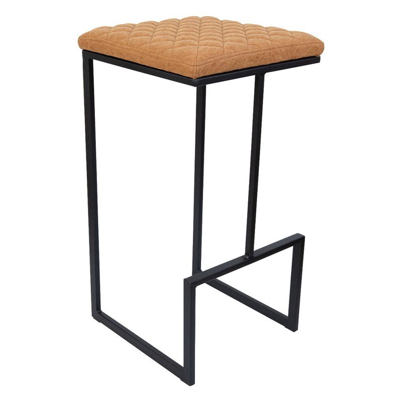 LeisureMod Quincy Leather Bar Stool with Black Metal Frame, 1 of 14