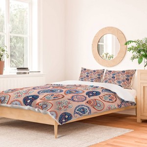 Deny Designs Full/Queen Pimlada Phuapradit Floral Paisley Half Drop Duvet Cover and Pillow Sham Orange - 1 of 4