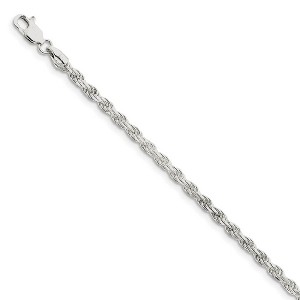 Black Bow Jewelry 3mm Sterling Silver, Diamond Cut Solid Rope Chain Anklet or Bracelet - 1 of 4