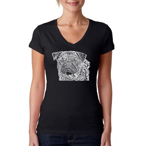 LA Pop Art Women's Word Art V-Neck T-Shirt - Pug Face - 1 of 4
