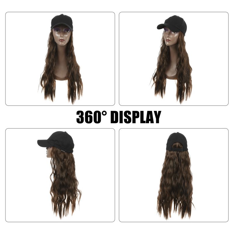 Unique Bargains Baseball Cap with Hair Extensions Fluffy Curly Wavy Wig Hairstyle 26" Wig Hat for Woman Light Brown, 2 of 5