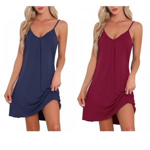 INSPIRE CHIC Women's 2 Pcs Sleeveless Camisole V Neck Pajama Dress Sleepwear Nightgowns - 1 of 4