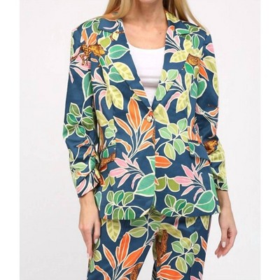 Women's Tropical Print Satin Blazer - Fate by LFD