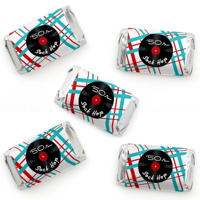 Big Dot of Happiness 50's Sock Hop - Mini Candy Bar Wrapper Stickers - 1950s Rock N Roll Party Small Favors - 40 Count