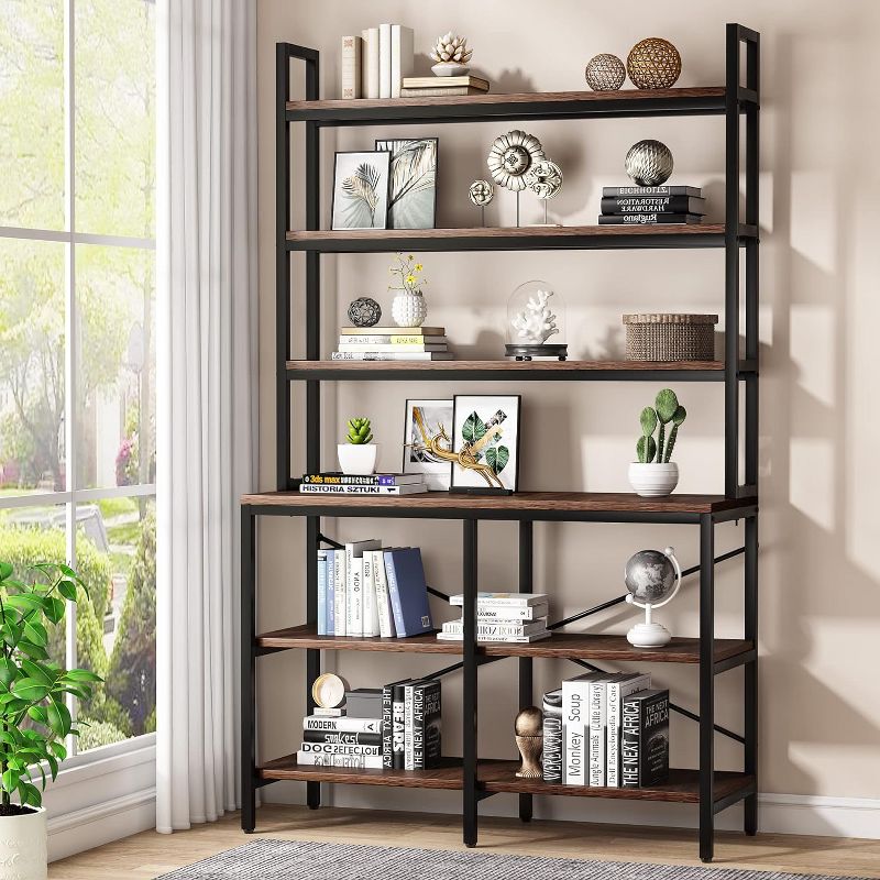 Tribesigns Industrial 6-tier Bookshelf, Storage Rack with X-shaped Frame, Rustic Bookcase for Living Room, Bedroom, Office, 2 of 7