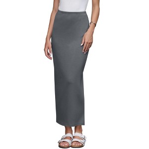INSPIRE CHIC Women's Solid Color High Waisted Back Slit Business Casual Knit Bodycon Maxi Skirt - 1 of 4