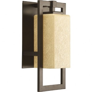 Progress Lighting Jack Collection 1-Light Outdoor Sconce, Porcelain, Antique Bronze, Etched Umber Flax Glass Shade - 1 of 4
