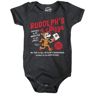 Rudolphs Pizza Baby Bodysuit Funny Sarcastic Christmas Graphic Novelty Jumper For Infants - Crazy Dog Baby Bodysuit Gift For Christmas Black Newborn - 1 of 4