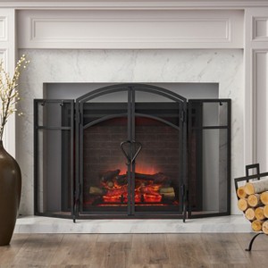 Single Panel Iron Fire Screen Wrought Iron Fireplace Safety Screen Decorative Scroll Spark Guard Cover-Christopher Knight Home - 1 of 4