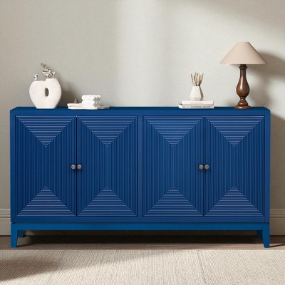 4-Door Storage Sideboard Buffet with Vertical Line Design, Adjustable Shelves & Metal Handles, MDF Cabinet for Dining Room, Kitchen, or Living Space