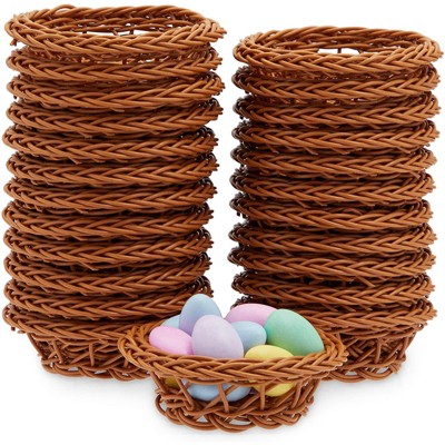 Bright Creations 24 Pack Mini Woven Baskets for Treats and Easter Decor, Brown (3.1 x 1.2 Inches)