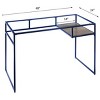INFURNIC Writing Desk Modern Desk with 5mm Glass Top and Functional Storage Shelf for Office, Blue, 24"*48"*31" - 2 of 4