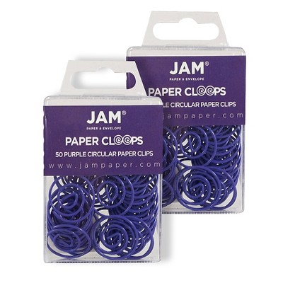 JAM Paper Colored Circular Paper Clips Round Paperclips Purple 2 Packs of 50 2187137B