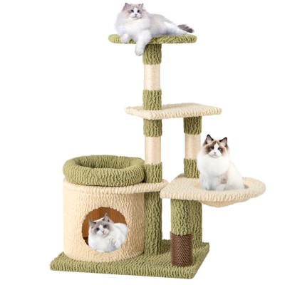 Tangkula Multi-level Cat Tree Cute Cat Tower w/ Top Perch Private Condo Side Basket