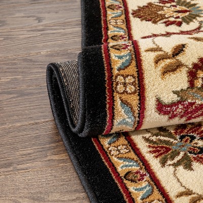 Black and Beige Round Synthetic Persian Floral Area Rug