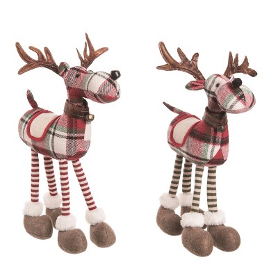 Transpac Plush Plaid Reindeer Set of 2 Christmas Home Decorations