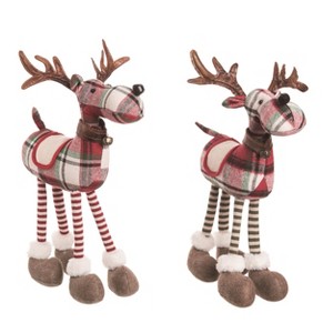 Transpac Plush Plaid Reindeer Set of 2 Christmas Home Decorations - 1 of 1