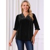 INSPIRE CHIC Women's Velvet V Neck 3/4 Puff Sleeve Fall Trendy Casual Tunic Blouse - 4 of 4