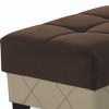 HomeRoots 48" Brown and Cream Faux Leather And Microfiber Tufted Storage Ottoman - 4 of 4