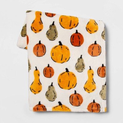 Pumpkin and Gourd Throw Blanket Cream