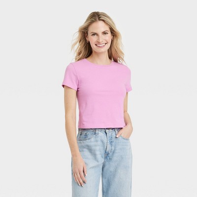 Women's Shrunken Short Sleeve T-Shirt - Universal Thread™ Pink L