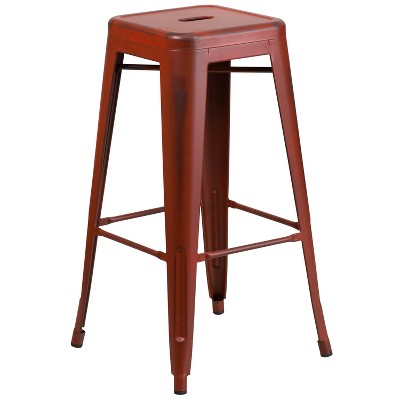 Merrick Lane Metal Stool with Powder Coated Finish and Integrated Floor Glides
