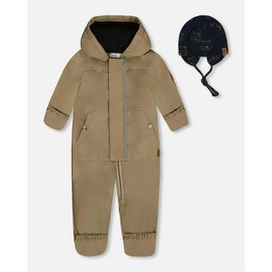 Deux par Deux Unisex Baby Mid-Season One-Piece Outerwear Taupe with Printed Hat - 1 of 4