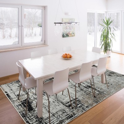 Gray Abstract Washable 8' x 10' Synthetic Area Rug