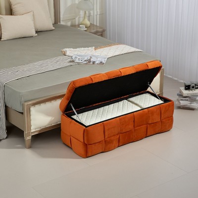 NicBex Velvet Fabric Storage Ottoman Bench,Upholstered Storage Ottoman with Safety Hinge,Storage Bench for Living Room,Bedroom,Orange