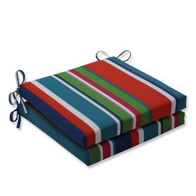 20" x 20" x 3" 2pk St. Lucia Stripe Squared Corners Outdoor Seat Cushions Blue - Pillow Perfect