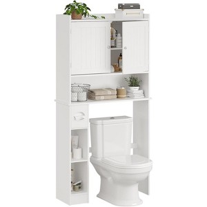 Over The Toilet Storage Cabinet with Double Doors - Bathroom Stand Over Toilet with Tissue Hook and Adjustable Shelves,White - 1 of 4
