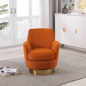360° swivel upholstered armchair, comfortable reading chair for bedroom, with barrel design and gold stainless steel base - 1 of 4