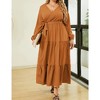 YESFASHION Women Plus Size Maxi Long Sleeve V-Neck Wrap Casual Tie Waist Long Dress - 3 of 4