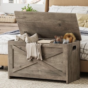 30" Wooden Storage Bench, Flip Top Entryway Shoe Bench with Safety Hinge, Large Toy Chest, Storage Ottoman for Entryway Bedroom Living Room - 1 of 4