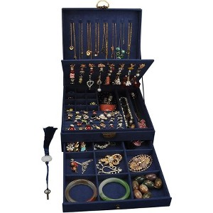 3-Layer Green Jewelry Box with Lock, Large Organizer Storage Case for Earrings, Necklaces, Rings, Bracelets - 1 of 4